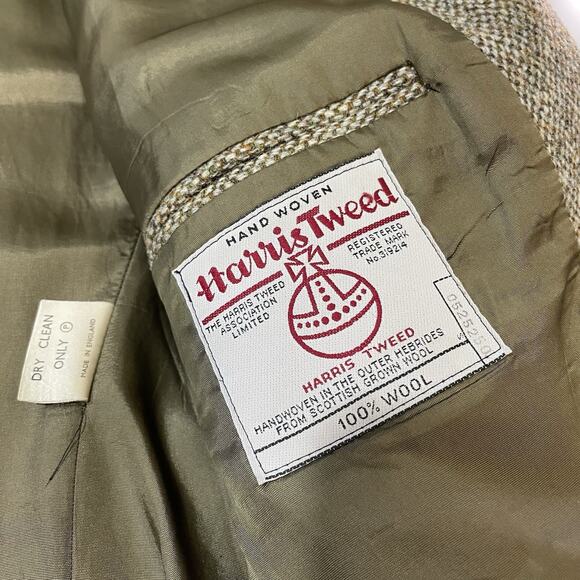VTG Harris Tweed Blazer Herringbone Mens 44 USA Pure Scottish Wool Pulp *Flaws* - Picture 6 of 11